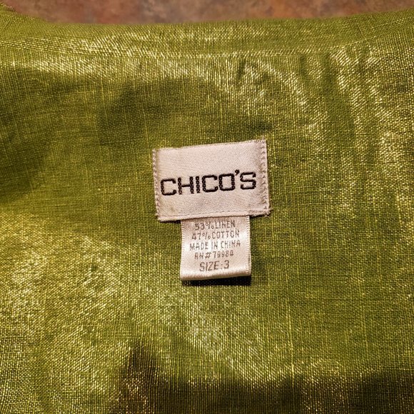 Chico’s Green Jacket /w Gold Shimmer & gold tank - Picture 5 of 8